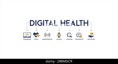 Bandeau de santé numérique icône web vecteur d'illustration concept pour la technologie dans les soins médicaux avec icône de la e-santé, la télémédecine, interconnectée Illustration de Vecteur