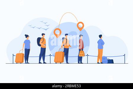 File d'attente d'immigrants debout et portant des bagages Illustration de Vecteur