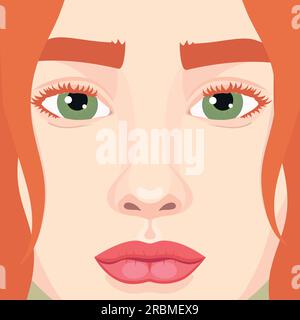 Belles filles rousses face au gros plan. Femme aux cheveux roux et aux yeux verts. Illustration vectorielle Illustration de Vecteur