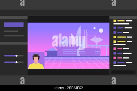 Joueur se connectant en ligne sur la plate-forme de jeux vidéo en streaming en direct, interface utilisateur Illustration de Vecteur