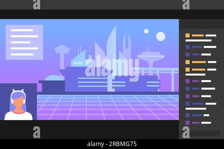 Joueur se connectant en ligne sur la plate-forme de jeux vidéo en streaming en direct, interface utilisateur Illustration de Vecteur