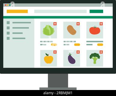 Interface d'épicerie en ligne sur l'écran avec des articles assortis en vente Illustration de Vecteur
