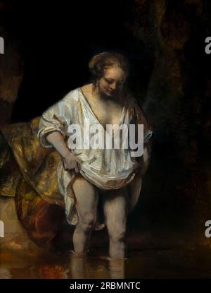 Femme baignant dans un ruisseau, Hendrickje Stoffels?, Rembrandt, 1654, Banque D'Images