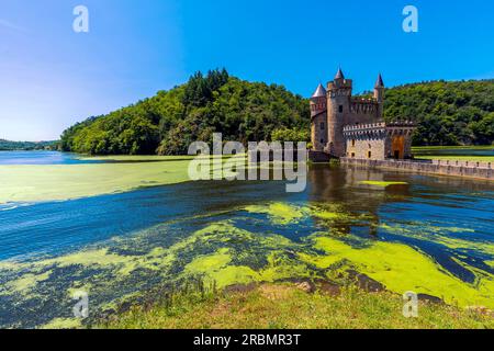 Le Château Saint Priest la Roche, France. Le château est situé sur la commune de Saint-Priest-la-Roche dans le département de la Loire. Le casting Banque D'Images