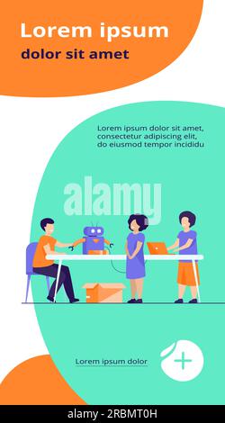 Enfants présentant le cyborg en classe robotique Illustration de Vecteur