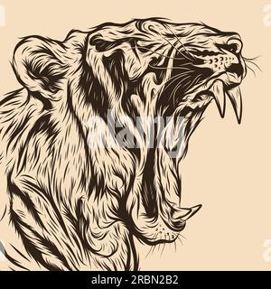 Illustration vectorielle de tête de tigre rugissant Banque D'Images