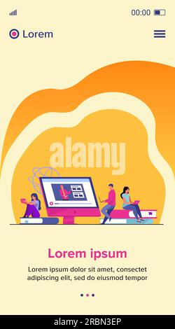 Groupe d'étudiants regardant le webinaire en ligne Illustration de Vecteur