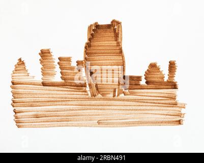 esquisse dessinée à la main de formation de gratte-ciel sur papier blanc par le stylo marqueur brun large Banque D'Images