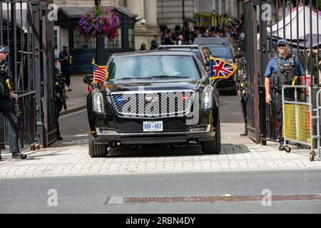 Londres, Royaume-Uni. 10 juillet 2023. Le convoi présidentiel américain à Downing Street, Londres UK crédit : Ian Davidson/Alamy Live News Banque D'Images