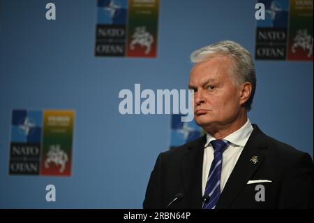 Vilnius, Lituanie. 10 juillet 2023. Forum public de l'OTAN 2023. Président lituanien Gitanas Nauseda lors de la conférence de presse. 10.07.2023 Lituanie, Vilnius crédit photo : Alexi Witwicki/Sipa USA crédit : SIPA USA/Alamy Live News Banque D'Images