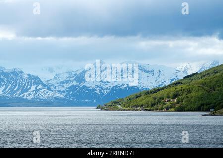 Lyngenfjord im Frühjahr, Nordland, Norvège Banque D'Images