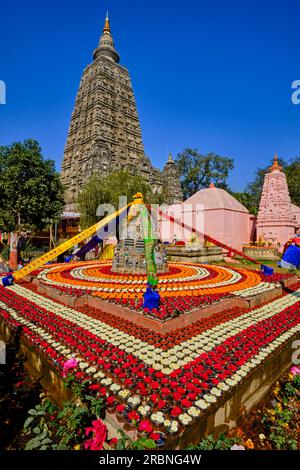 Inde, Bihar, Bodhgaya, UNESCO World Heriatge, le temple Mahabodhi Banque D'Images