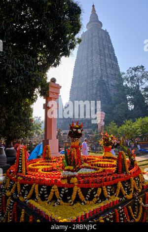 Inde, Bihar, Bodhgaya, UNESCO World Heriatge, le temple Mahabodhi Banque D'Images