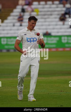 Chester le Street, 10 juillet 2023. Migael Pretorius bowling pour Durham Cricket contre Gloucestershire dans le LV= County Championship Division Two match à Seat unique, Riverside, Chester le Street. Crédit : Colin Edwards/Alamy Live News Banque D'Images