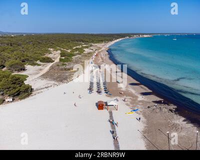 Sa Rapita plage vue aérienne, Campos, Majorque, Îles Baléares, Espagne. Banque D'Images