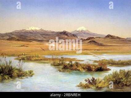 El Popocatépetl y el Iztaccíhuatl desde el lago de Chalco 1882 de Jose Maria Velasco Banque D'Images