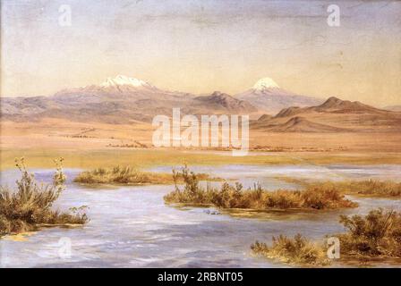 El Popocatépetl y el Iztaccíhuatl desde el lago de Chalco 1885 de Jose Maria Velasco Banque D'Images