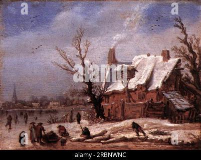 Paysage d'hiver 1629 par Esaias van de Velde Banque D'Images