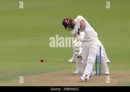 Londres, Royaume-Uni. 10 juillet 2023. Alors que Surrey affronte le Nottinghamshire dans le championnat du comté au Kia Oval, le premier jour. Crédit : David Rowe/Alamy Live News Banque D'Images