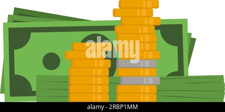 Billets de banque et pièces en dollars AMÉRICAINS isolés, finance et concept d'économie Illustration de Vecteur