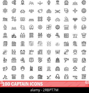 ensemble de 100 icônes de capitaine. Illustration de contour de 100 icônes de capitaine ensemble de vecteur isolé sur fond blanc Illustration de Vecteur