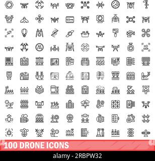 100 icônes de drone définies. Illustration de contour de 100 icônes de drone ensemble vectoriel isolé sur fond blanc Illustration de Vecteur