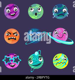 Ensemble d'émoticônes planète mignons Illustration de Vecteur