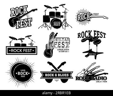 Collection d'emblèmes rétro de musique rock Illustration de Vecteur