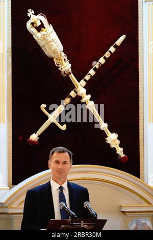 Le chancelier de l'Échiquier Jeremy Hunt s'exprimant au dîner des services financiers et professionnels de la ville de Londres à Mansion House à Londres. Date de la photo : lundi 10 juillet 2023. Banque D'Images