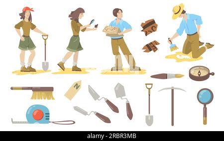 Jeu d'outils archéologiques Illustration de Vecteur