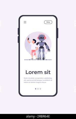 Garçon prenant le selfie avec l'humanoïde Illustration de Vecteur