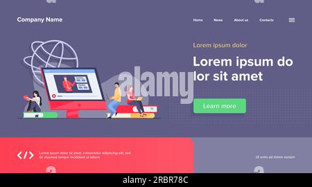 Groupe d'étudiants regardant le webinaire en ligne Illustration de Vecteur