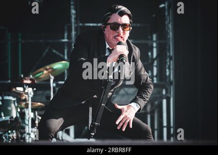 MADRID, MAD COOL FESTIVAL 2023, ESPAGNE : Maynard James Keenan, chanteur du groupe de rock américain Puscife,r en direct sur scène au Mad Cool Festival 2023. Banque D'Images