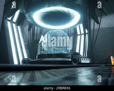 Cerveau de réseau neuronal IA, traitement de données volumineuses par le cloud computing et le codage, technologie de rupture. Concept d'intelligence artificielle avec jeu de données, apprentissage profond. animation de rendu 3d. Banque D'Images