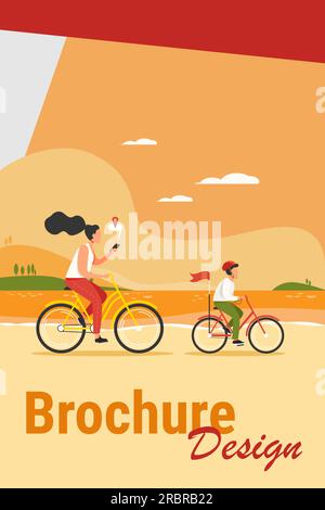 Maman et fils à vélo le long de la côte Illustration de Vecteur