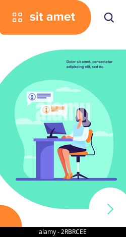 Femme travaillant, tapant et envoyant des messages Illustration de Vecteur