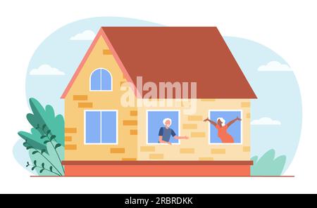 Les vieux parlent à travers les fenêtres Illustration de Vecteur