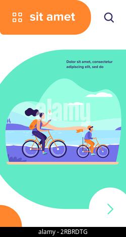 Maman et fils à vélo le long de la côte Illustration de Vecteur