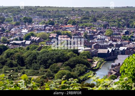 Vue sur Lewes depuis Malling Down nature Reserve, East Sussex, Angleterre Banque D'Images