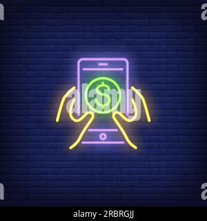 Mains tenant le smartphone avec le symbole dollar Illustration de Vecteur