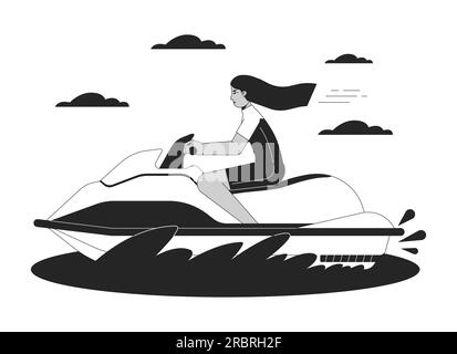 Illustration de spot vectoriel BW pour jet ski Riding Illustration de Vecteur