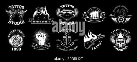 Ensemble d'emblèmes de studio de tatouage Illustration de Vecteur