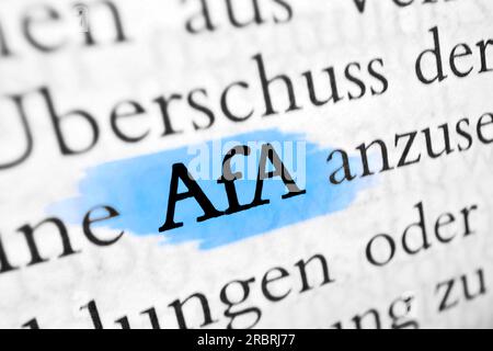 AFA est le mot allemand pour dépréciation. Utilisé en comptabilité Banque D'Images