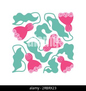 Affiche florale abstraite botanique tendance. Illustration d'art vectoriel hippie groovy naïf moderne. Illustration de Vecteur