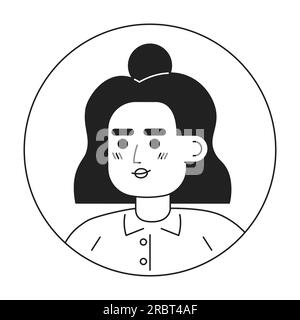 Fille hispanique avec tête de personnage linéaire plate monochrome désordonnée de coiffure de pain Illustration de Vecteur