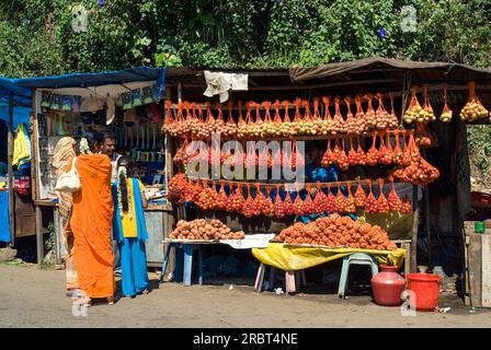 Boutique temporaire de fruits près de Silver Cascade à Kodaikanal, Tamil Nadu, Inde du Sud, Inde, Asie Banque D'Images