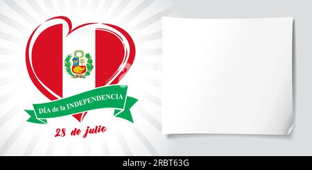 Pérou jour de l'indépendance juillet 28 avec drapeau et ballons carte de voeux design décoration typographique Illustration de Vecteur