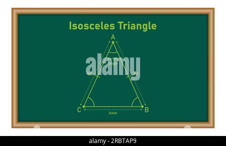 Forme triangulaire isocèle dans la géométrie. Ressources mathématiques pour les enseignants. Illustration vectorielle isolée sur tableau noir. Illustration de Vecteur