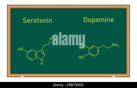 Structure moléculaire dopamine et sérotonine. Ressources de chimie pour les enseignants et les étudiants. Illustration de Vecteur