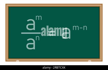 Propriété de quotient des exposants. Quotient des pouvoirs en mathématiques. Ressources mathématiques pour les enseignants et les élèves. Illustration de Vecteur